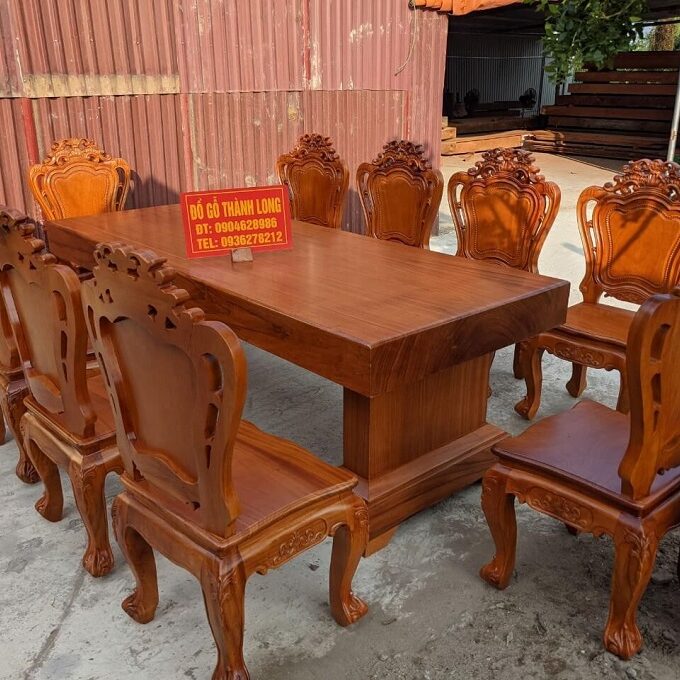 Bộ Bàn Ăn Gỗ Gõ Đỏ Nguyên Khối Đẹp Tại Tây Ninh A Hưng