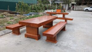 Bộ bàn ăn k3 nguyên khối gỗ hương đá Nhà Anh Mười Hưng Yên